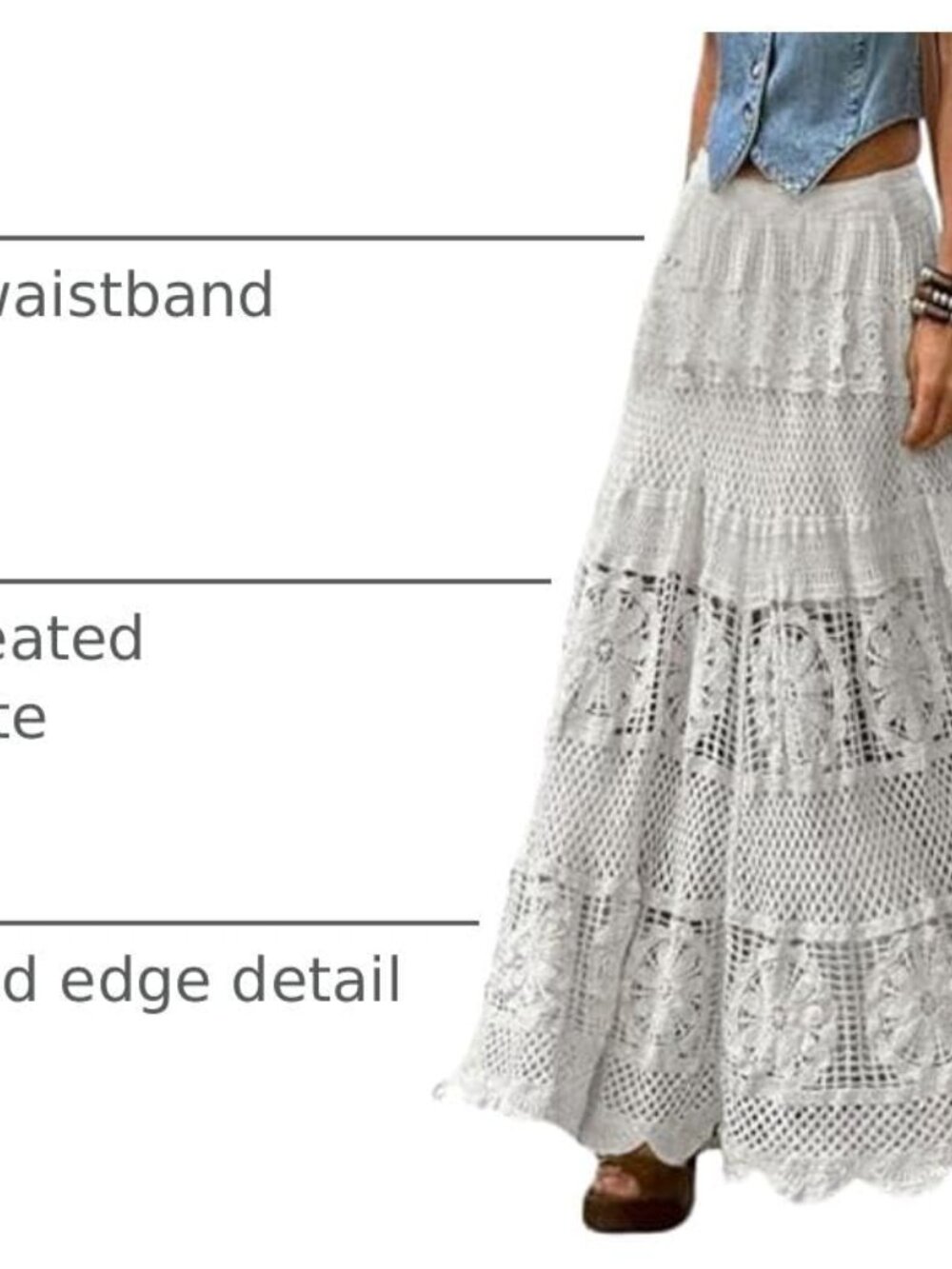 Women's Western Floral Lace Crochet Maxi Boho A-Line Skirt - Picture 3 of 3